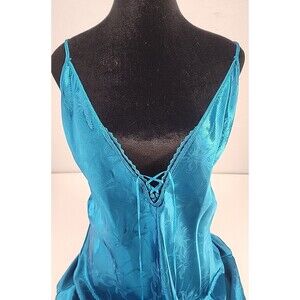 Vtg Lady Cameo L | Teal Jewel Tone Fairy Satin Lingerie Chemise Tank Slip Dress